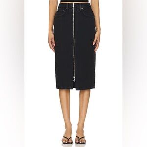 Etica ethically made Veta pencil skirt dark black denim full zip front womens 27